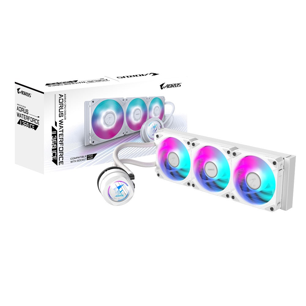 Gigabyte AORUS WATERFORCE II 360 ICE COOLER, AMD AM5, AM4, 1600~3400 RPM +/-10%, 3 x 120mm ARGB Fans, 5 Years Warranty Gigabyte AORUS WATERFORCE II 360 ICE COOLER, AMD AM5, AM4, 1600~3400 RPM +/-10%, 3 x 120mm ARGB Fans, 5 Years Warranty
